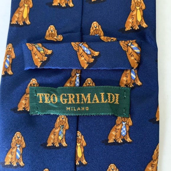 Men’s royal blue 100% silk neck tie with cute pattern of puppies with neck ties - Picture 3 of 4